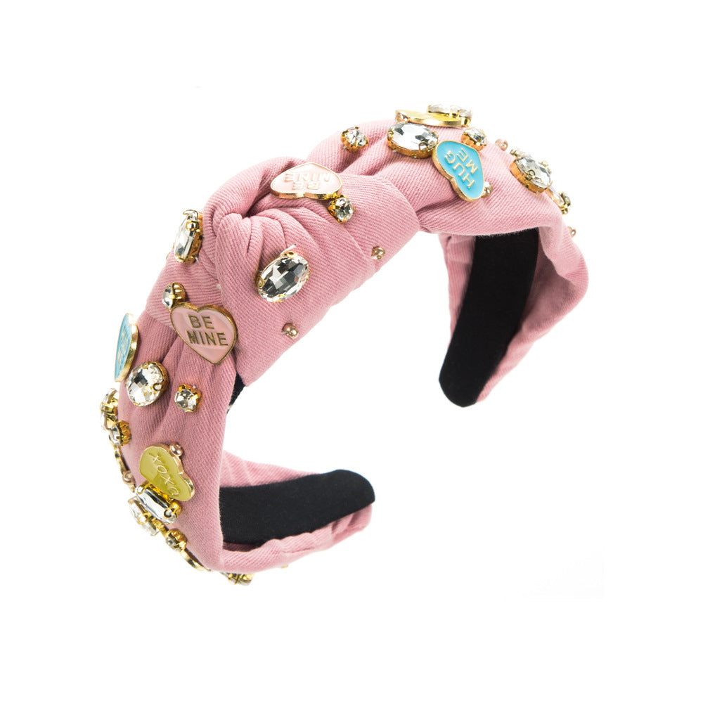 Wholesale Diamond Inlaid Love Fabric Valentine's Day Hair Bands